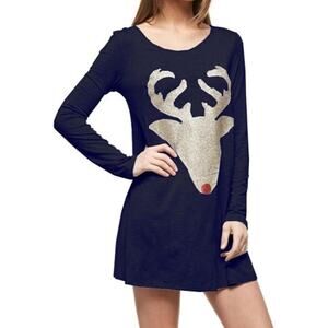 12 Pm By Mon Ami Rudolph Glitter Black Swing Dress Long Sleeve Small